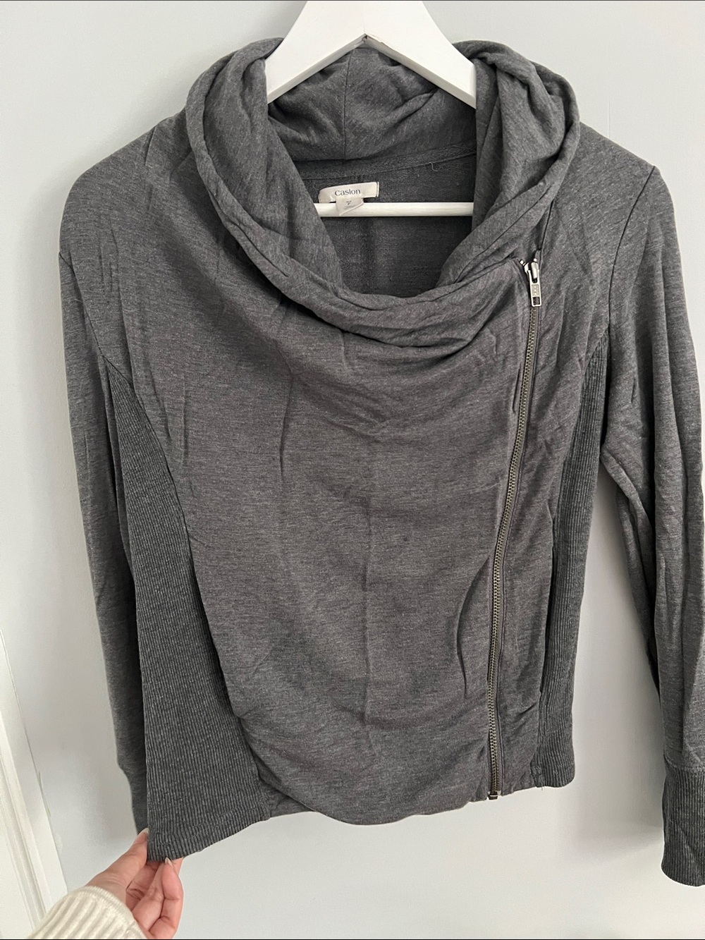 Caslon Gray Asymmetric Zip Cowl Sweater Hoodie - Picture 3 of 6
